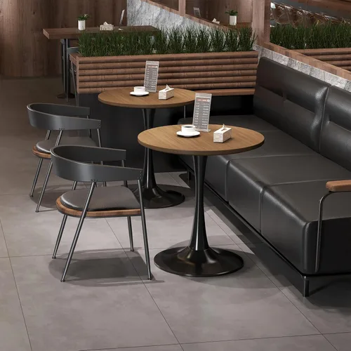 Miniatura 4 de Mesa pequeña de tulipanes de 24 pulgadas para 2 personas, mesa de comedor redonda de nogal para cocina, mesa moderna de mediados de siglo con base