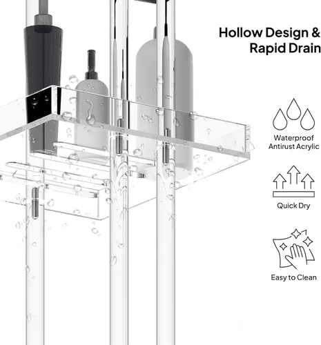 Miniatura 4 de Aquiver Organizador de ducha de acrílico de pie, soporte organizador de ducha de 3 niveles con asa, organizador de ducha esquinero para baño