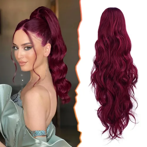Miniatura 20 de BARSDAR Extensiones de cola de caballo con clip de garra, extensiones de cabello corto ondulado negro de 14 pulgadas para mujer, extensiones