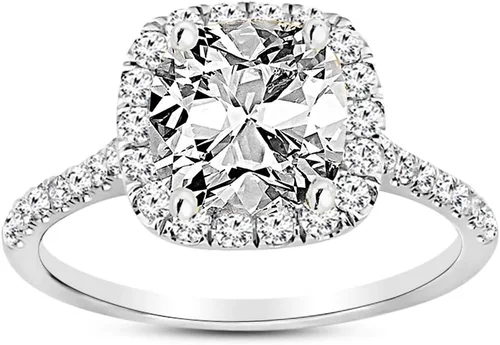 Anillo de compromiso IGI con halo de diamantes de talla cojín cultivado en laboratorio de 1-5 quilates en oro blanco de 14 quilates (color H-I
