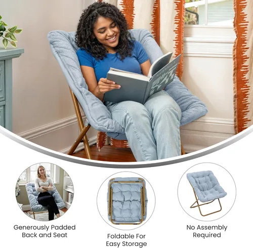 Miniatura 4 de Flash Furniture Archer - Silla Saucer con marco de acero plegable, silla portátil de gran tamaño, para dormitorio o dormitorio, 28 pulgadas, piel
