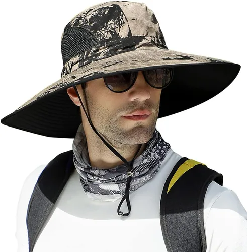 Miniatura 8 de 【Gran tamaño XXL y ala ancha】 Sombreros de sol para hombre, UPF50+resistente al agua: sombrero de pesca Boonie para senderismo, safari, playa, jardín