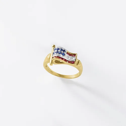 Miniatura 5 de Ross-Simons 020 ct tw Ruby and 10 ct tw Sapphire American Flag Ring With Diamond Accents in 18kt Gold Over Sterling