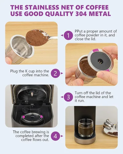 Miniatura 6 de Cápsulas de café reutilizables universales, adecuadas para tazas K, acero inoxidable reutilizable compatible con cafeteras Keurig 1.0 y 2.0