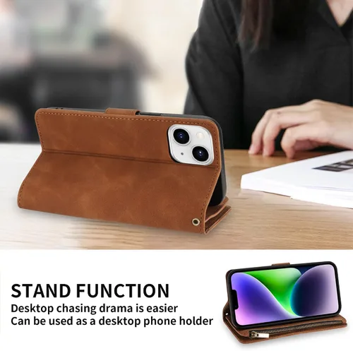 Miniatura 5 de ZZXX Funda tipo cartera para iPhone 14 Plus con [Bloqueo RFID] Ranura para tarjetas Cuero PU suave premium con cremallera tipo folio plegable