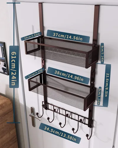 Miniatura 7 de Consumest Organizador de Ganchos Sobre la Puerta - Colgador Sobre la Puerta con 16 Ganchos y 2 Cestas para Colgar Abrigo, Ropa, Toalla