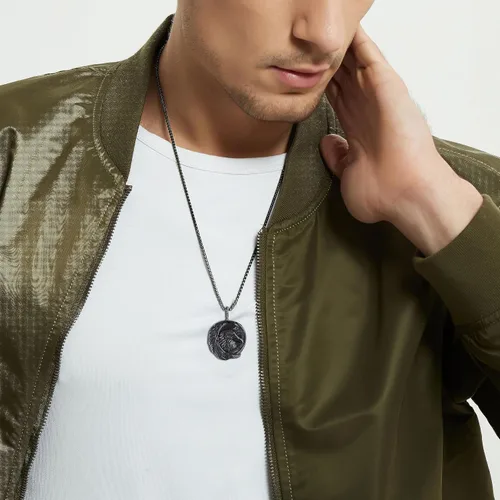 Miniatura 3 de COAI Collar de obsidiana con águila audaz para hombre