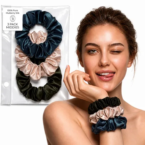Miniatura 17 de SUNDAYSILKS™ - Lujosos coleteros de seda de morera para mujeres y niñas Coleteros antideslizantes y sedosos para el cabello natural, rizado, fino