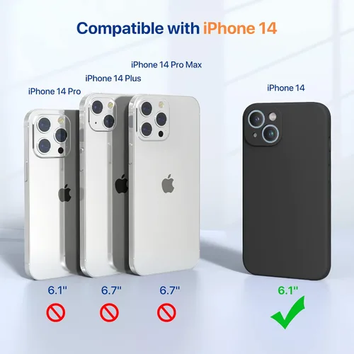 Miniatura 6 de Miracase - Funda diseñada para iPhone 14 de silicona líquida, a prueba de golpes, con protector de pantalla, protección para cámara y forro de Negro
