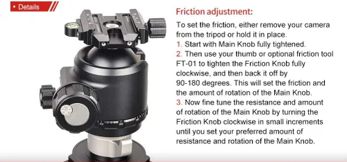 Miniatura 7 de SUNWAYFOTO Trípode Ball Head XB 52 Perfil bajo Inclinación Negro