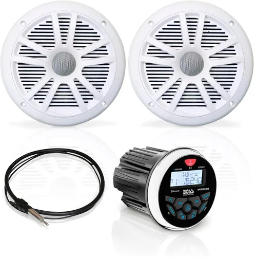 BOSS Audio Systems MCKGB350W.6 - Paquete de receptor y altavoz resistente a la intemperie para uso marítimo - Receptor IPX6, altavoces de 6.5