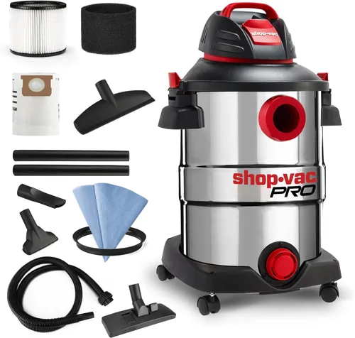 Miniatura 9 de Shop-Vac Aspiradora húmeda/seca de 5 galones y 4.5 HP de pico, tanque de acero inoxidable, aspiradora de taller portátil con filtro, manguera