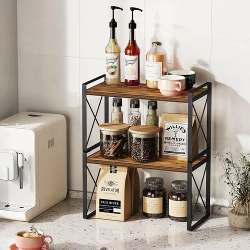 Miniatura 8 de Giikin Organizador de encimera de cocina, juego de 2 estantes de encimera de cocina, estante elevador para estante de especias para armario y Marrón