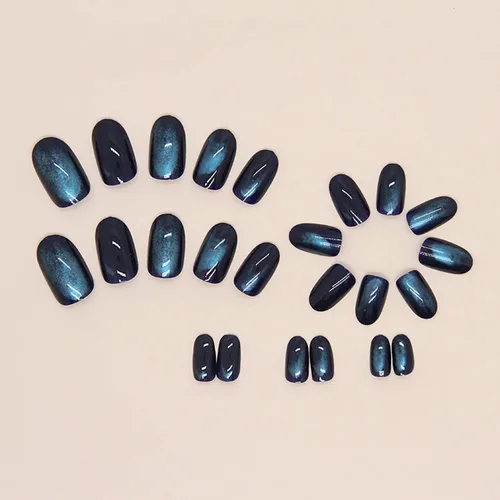 Miniatura 2 de Uñas postizas cortas ovaladas a presión de almendra, 24 unidades, cobertura completa, reutilizables, con pegamento, uñas adhesivas con diseños