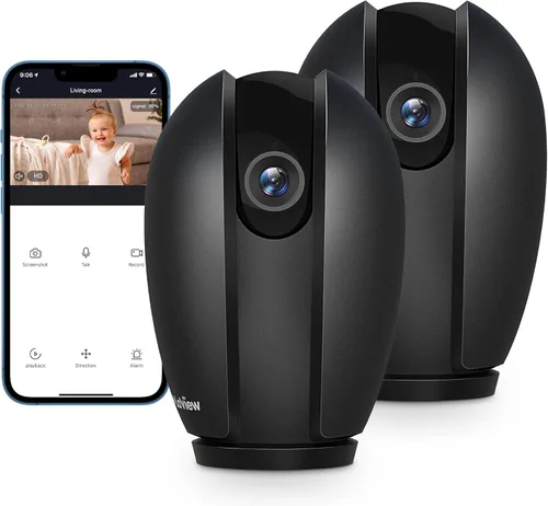 LaView Cámaras de seguridad para el hogar + 2 tarjetas SD de 32 GB, cámara de seguridad PT para el hogar con detección de movimiento, audio Negro