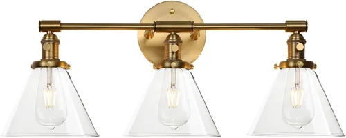 Miniatura 22 de PERMO Aplique doble cromado industrial de 2 luces, apliques de pared con pantalla de vidrio transparente acampanada en forma de embudo, luz