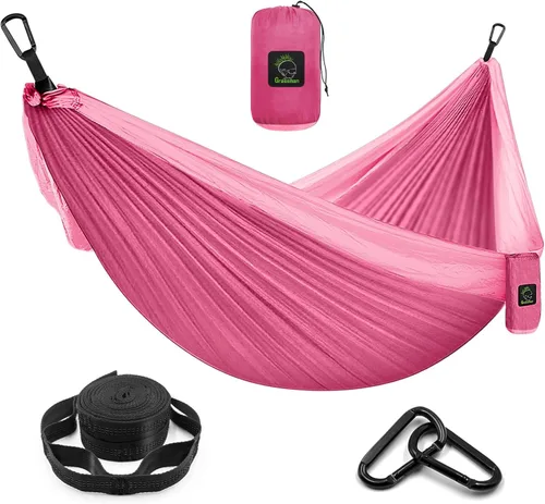 Miniatura 14 de Grassman Hamaca de camping doble y individual hamaca portátil con correas de árbol, hamacas de paracaídas de nailon ligero, accesorios