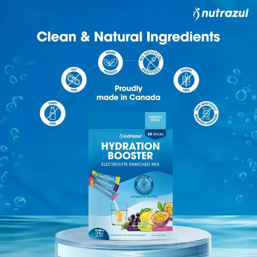 Miniatura 6 de nutrazul Potenciador de hidratación, electrolitos en polvo con sodio, potasio, vitamina B6 y B12, sin edulcorantes artificiales, bayas de acai