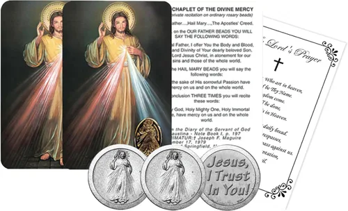 Trendzeen Coronilla de la Divina Misericordia - con medalla en relieve, ficha de Jesucristo, tarjeta de oración del Señor | Ficha de bolsillo de