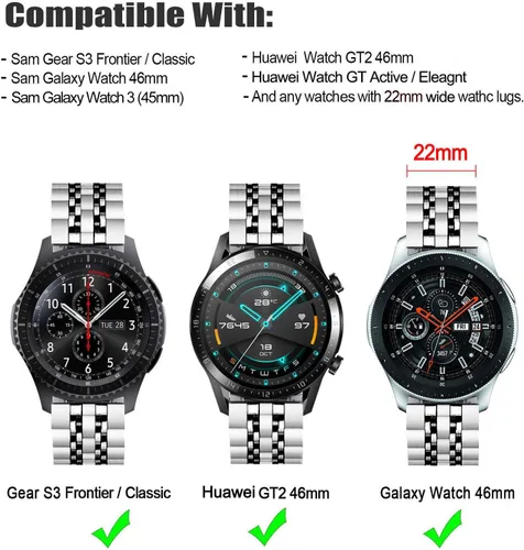 Miniatura 2 de DEALELE Correa compatible con Samsung Gear S3 / Galaxy Watch de 1.81 pulgadas / Galaxy Watch 3 de 1.772 pulgadas, 7 filas de acero inoxidable