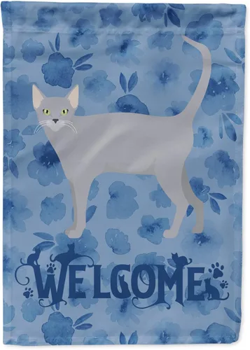 Miniatura 346 de Caroline's Treasures CK4813CHF - Bandera de bienvenida con gato abisinio azul, manga grande, para porche, para colgar en la pared, poliéster