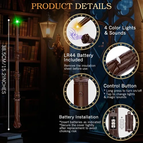 Miniatura 2 de EZVYAO Varita mágica iluminada con 4 luces y sonidos de color, paquete de 6 varitas de juguete de bruja iluminadoras para fiestas de niños, cosplay