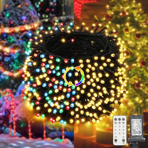 LYHOPE Luces de Navidad, 98.4 pies, 300 luces LED de hadas de Navidad, luces blancas cálidas y multicolor, con control remoto, 11 modos, luces de