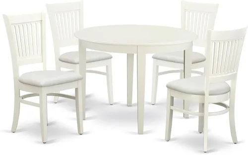 East West Furniture BOVA5-LWH-C - Juego de comedor de 5 piezas para 4 personas, incluye una mesa de cocina redonda y 4 sillas de comedor tapizadas