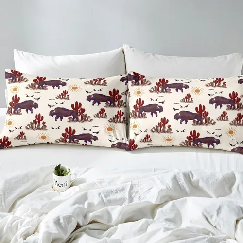 Miniatura 4 de Feelyou Buffalo Ranch - Juego de funda de edredón con diseño de bisontes norteamericanos, tamaño individual (Twin), juegos de ropa de cama