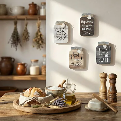 Miniatura 2 de Old Shack Collection - Juego de 4 decoración de pared de cocina - Arte de pared duradero para cocina - Decoración de cocina refinada para elevar tu