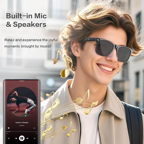 Miniatura 7 de EarlySincere Gafas de sol Bluetooth para hombre y mujer, traducción AI, duración de la batería de 50 horas, protección UV, control de voz, gafas