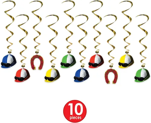 Miniatura 3 de Beistle Casco Derby Day Jockey de 10 piezas, espirales colgantes para decoración de fiestas de carreras de caballos, 37 pulgadas, multicolor