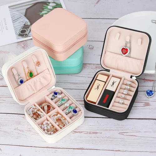 Miniatura 7 de LETURE Joyero pequeño organizador de 3 piezas para mujeres, viajes, mini organizador portátil de joyería de viaje, caja de almacenamiento