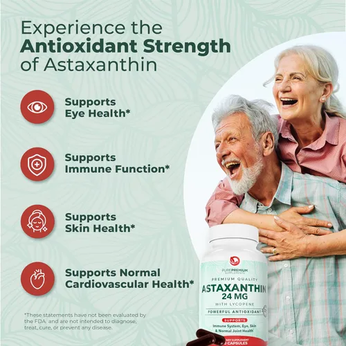 Miniatura 3 de PurePremium - Suplementos de astaxantina – Astaxantina 24 mg con licopeno 50 mg Antioxidantes Suplemento para la salud de la piel y los ojos
