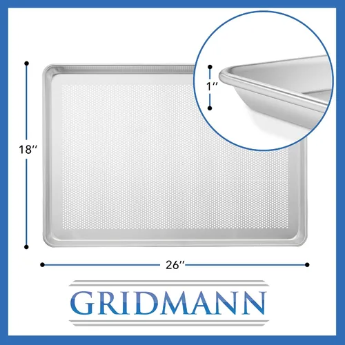 Miniatura 3 de GRIDMANN Bandeja para hornear de aluminio perforado de grado comercial de 18 x 26 pulgadas, bandeja para hornear de tamaño completo, 6 bandejas