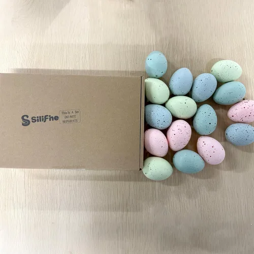 Miniatura 6 de SiliFine 16 huevos moteados de Pascua de 2.4 pulgadas, cuenco de plástico para huevos moteados, relleno de jarrón para exhibiciones de primavera