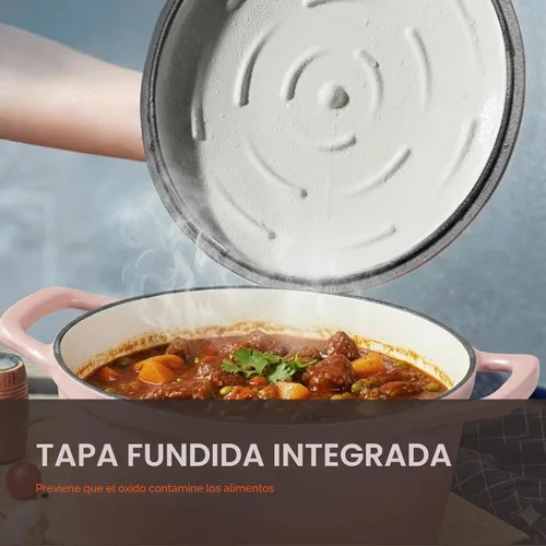 Miniatura 2 de Overmont Horno holandés de hierro fundido esmaltado, olla de 5.5 cuartos de galón con tapa de asas anchas, libro de cocina y agarraderas de algodón