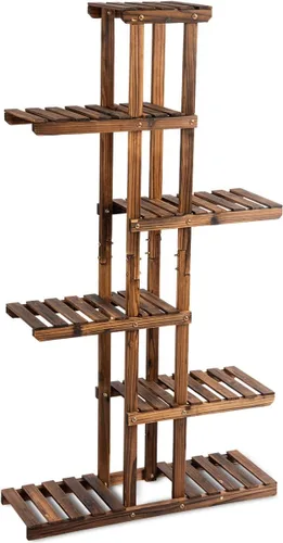 Miniatura 8 de Giantex Estante de madera para plantas, 7 estantes de madera, 11 macetas, estante de exhibición de bonsái para interiores y exteriores, jardín