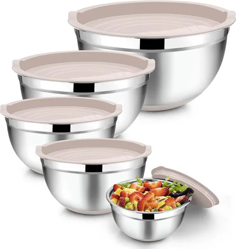 Miniatura 10 de TeamFar Tazones para mezclar con juego de tapas, 7/3.5/2.5/1.5/1 cuartos de galón, tazón grande de acero inoxidable para ensalada anidable, parte