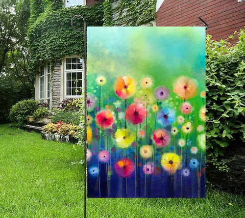 Miniatura 3 de Acuarela abstracta primavera verano temporada flores verdes pintura arte jardín patio bandera 12 x 18 pulgadas poliéster bandera bienvenida casa