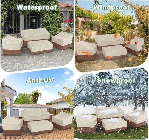 Miniatura 5 de Gasadar Funda Impermeable para Muebles de Exterior, Fundas de Juego de Muebles de Patio para Sofá Biplaza, Silla y Mesa de Centro, 600D Resistente
