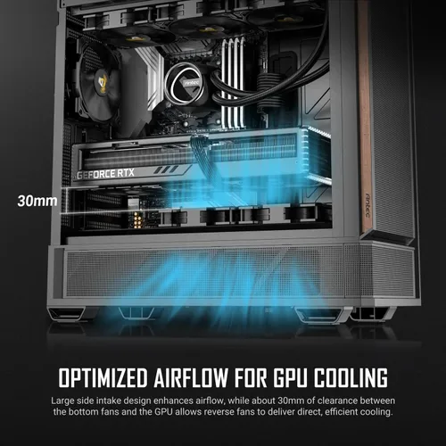 Miniatura 5 de Antec P30 AIR, 2 ventiladores PWM de 5.512 in y 1 ventilador PWM de 4.724 in y 2 ventiladores inversos PWM de 4.724 in incluidos, detalles de madera