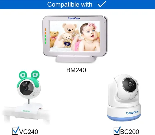 Miniatura 5 de CasaCam BM240 Monitor de video para bebés con pantalla táctil de 5 pulgadas y cámara HD clip, audio bidireccional, canciones de cuna, luz nocturna