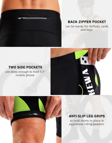 Miniatura 24 de Bikewa Pantalones cortos de ciclismo para hombre, con acolchado 4D, para ciclismo de carretera, con bolsillos con cremallera