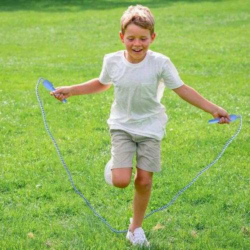 Miniatura 5 de Paquete de 10 cuerdas de saltar para niños, coloridas cuerdas de saltar de nailon para niños, longitud ajustable de 7.87 pies, asas de 5.51
