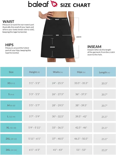 Miniatura 6 de BALEAF - Falda pantalón corta de 20 pulgadas de longitud hasta la rodilla, falda atlética, modesta, larga, casual, con bolsillos, protección UV