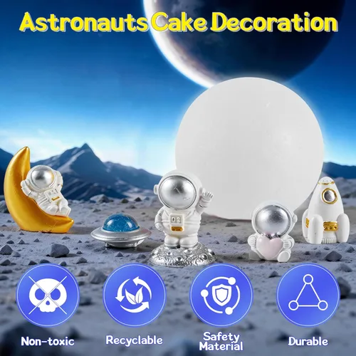 Miniatura 4 de Decoración para pastel de luna, 6 piezas de astronautas espaciales, decoración de pastel de luna suave 3D para niños, decoración temática espacial