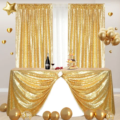 Miniatura 6 de Poise3EHome Cortinas de Fondo de Lentejuelas Doradas, 4 Paneles 2FT x 8FT Fondo con Purpurina para Fiesta Fiesta de Cumpleaños Baby Shower Boda