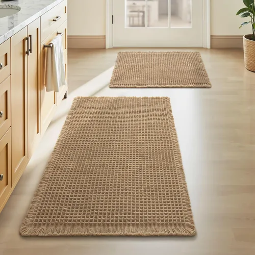Miniatura 30 de AMOAMI Tapete de baño mejorado con diseño de gofre, súper absorbente, antideslizante, para suelo de baño, lavable a máquina, con borlas, tapetes