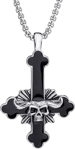 Miniatura 3 de ELFASIO Collar de cruz invertida de acero inoxidable para hombres y mujeres, diseño de cruz del diablo, cadena con colgante de cruz satánica al
